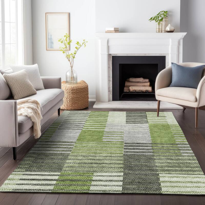 Premium Washable Super Soft Geo Stripe Mayfield Rug - Green - 10' x 14' - Rectangle