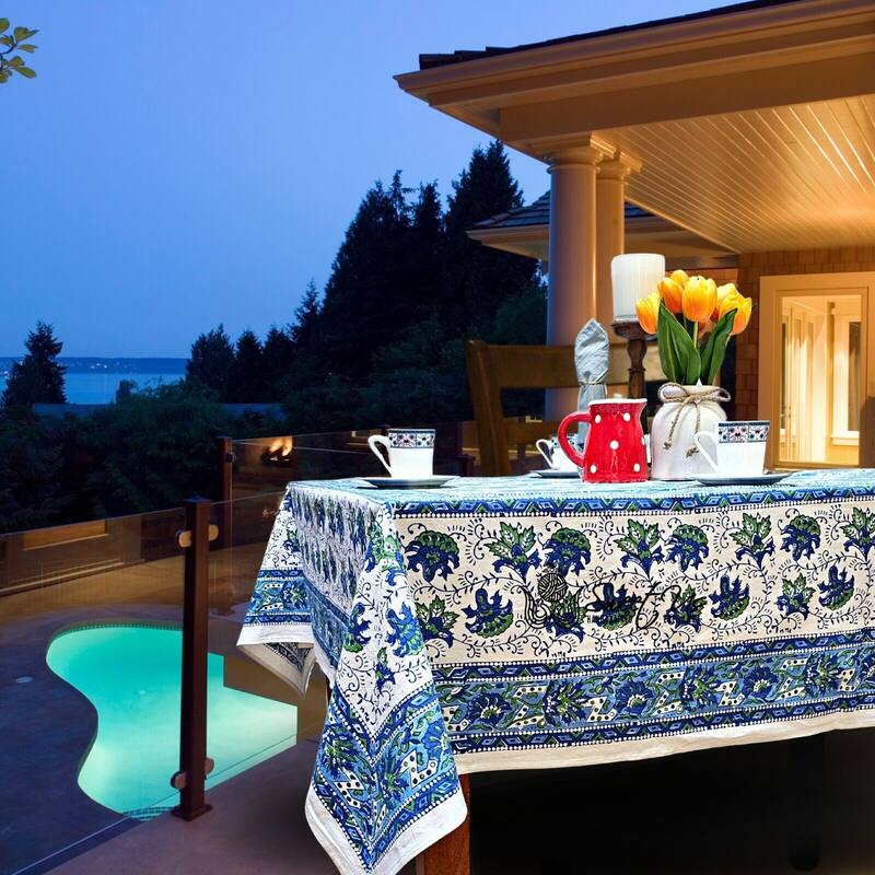 Bursting Floral Block Print Cotton Tablecloth Collection