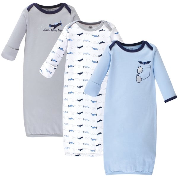 slide 1 of 1, Luvable Friends Baby Boy Cotton Long-Sleeve Gowns 3pk, Airplane 0-6 Months - Airplane