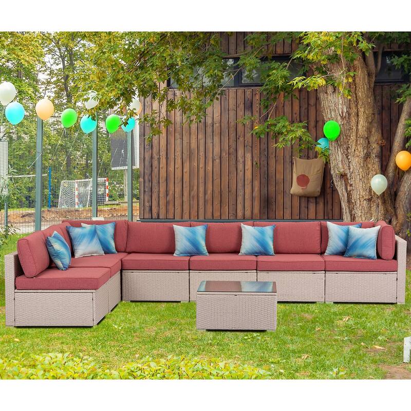 COSIEST 8-piece PE Wicker Outdoor Sectional Set with Cushions