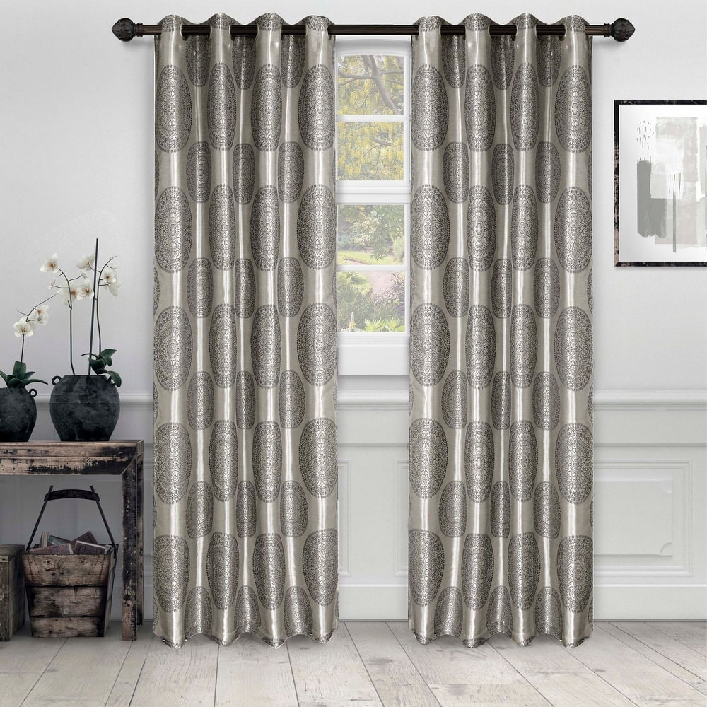 Superior Elegant Room Darkening Marmore Jacquard Grommet Curtain Panel (Set of 2)