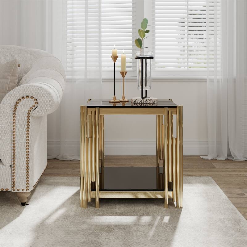 Woker Furniture 20" Wide Square End Table with Black Glass Top