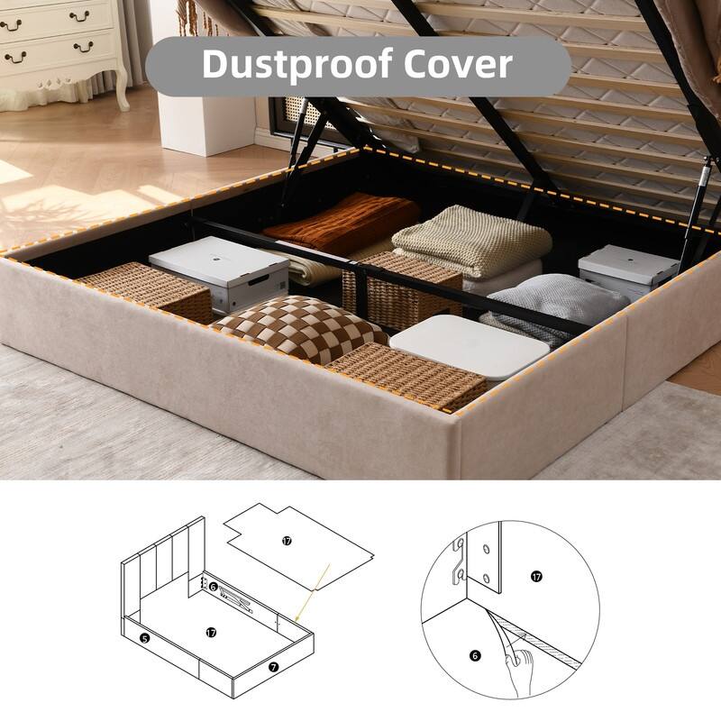 Plywood Frame Upholstered Platform Bed with Lift-up Storage