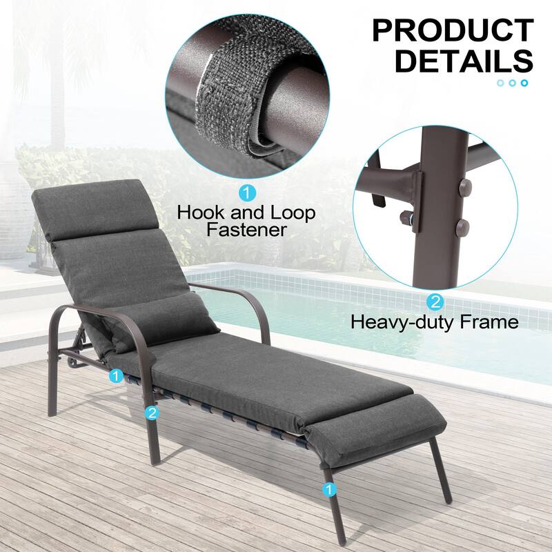 Outdoor Cushioned Adjustable Chaise Lounge Chairs Patio Pool Loungers