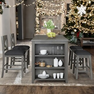 Rustic Farmhouse 5-Pieces Counter Height Dining Bar Table Set - Bed ...