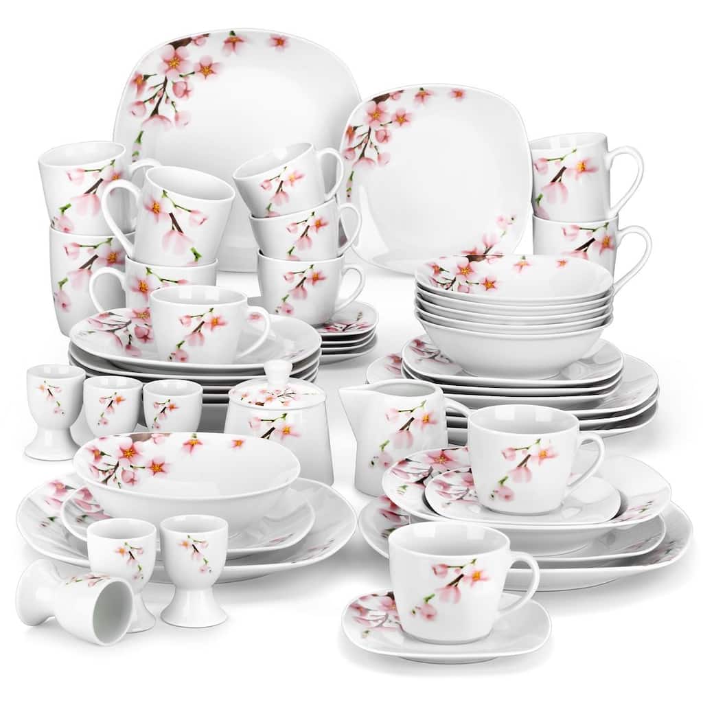 VEWEET Annie 50-piece Floral Porcelain Dinnerware Set (Service for 6)