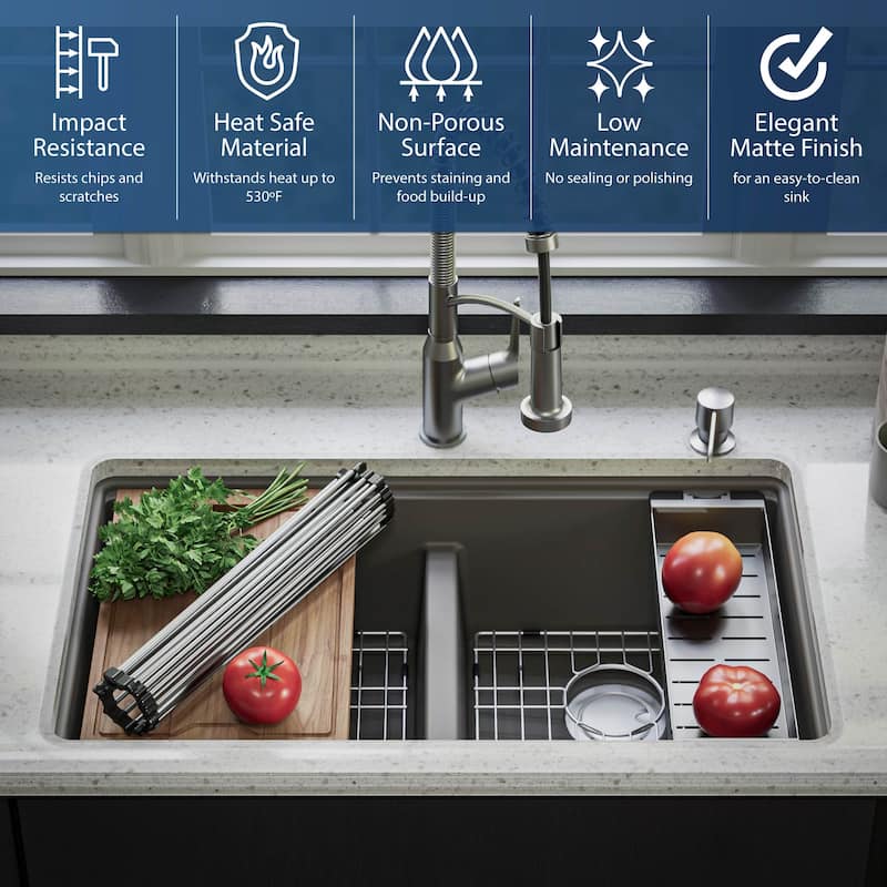 Karran QUWS-880 Undermount 32-1/2 in. Double Equal 50/50 Bowl Workstation Kitchen Sink