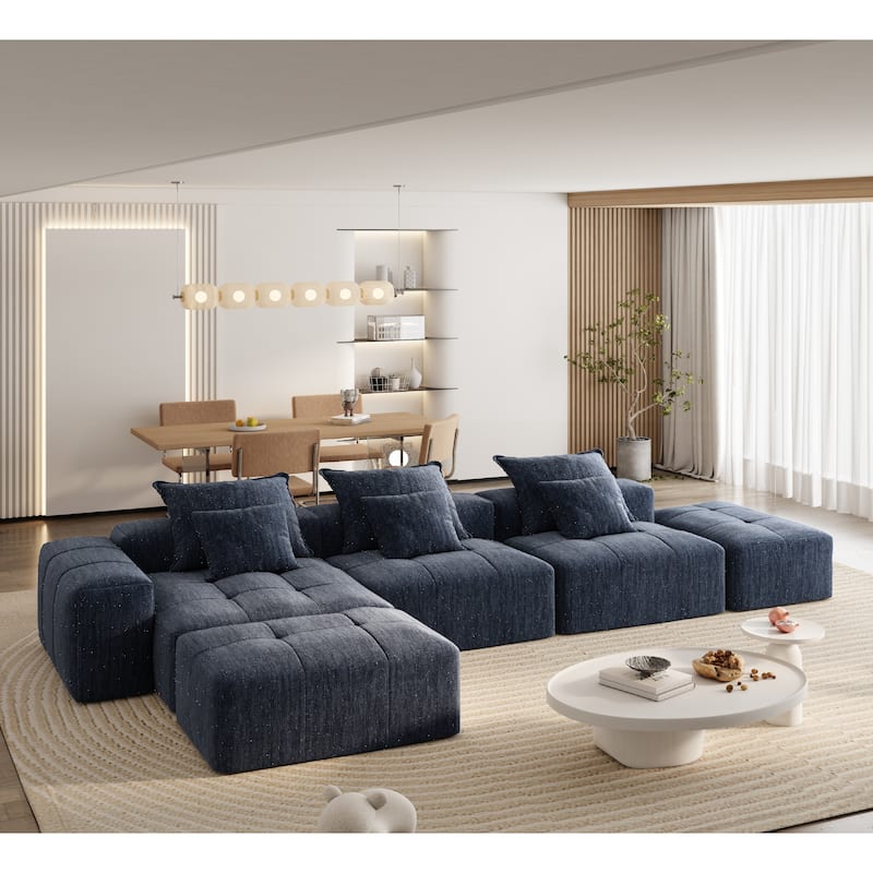 GDFStudio - Chenille Tufted Oversized 170" Modular Sectional Sofa - Blue