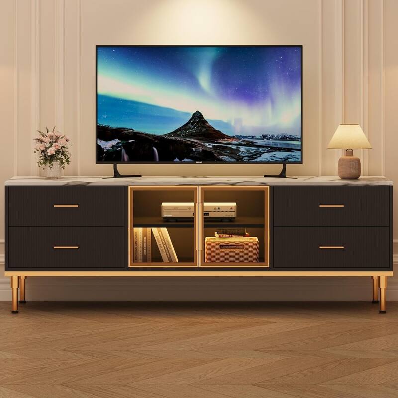 Modern Entertainment Center LED Lighted TV Stand for Living Room 55-75" TVs - N/A - Black