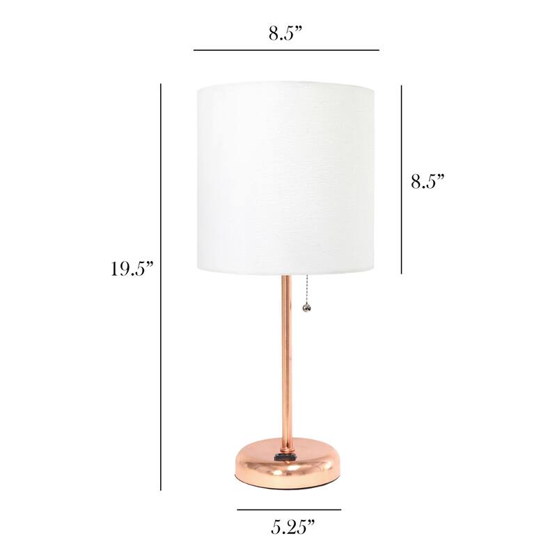 19.5 in. Rose Gold Finish Table Lamp with White Shade, Sturdy Table Lamp for Living Rooms and Bedrooms