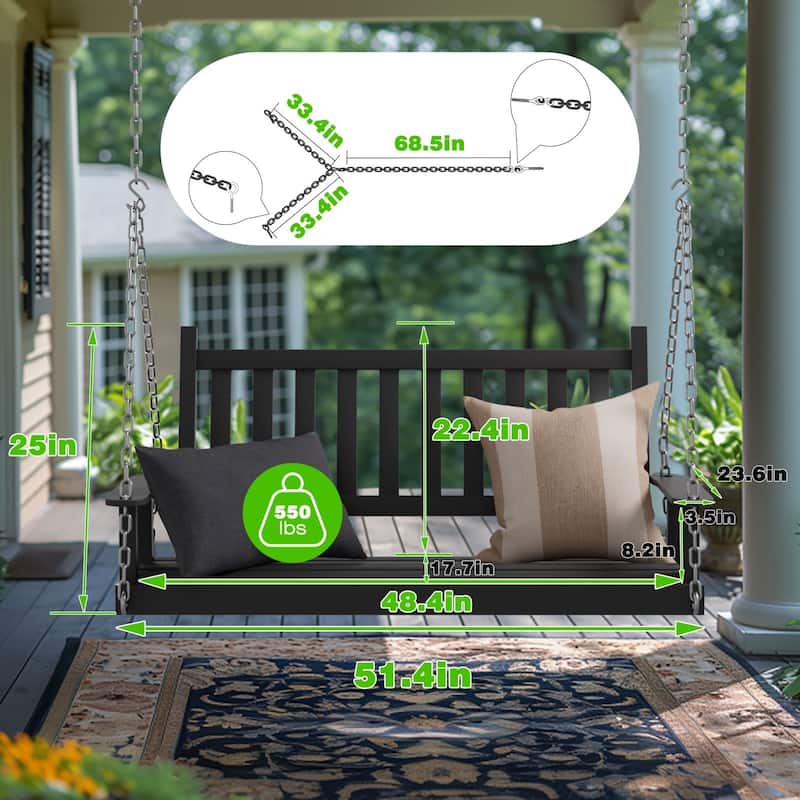VEIKOUS 4 ft. Outdoor Wood Hanging Patio Porch Swing with Chains for 2 Person