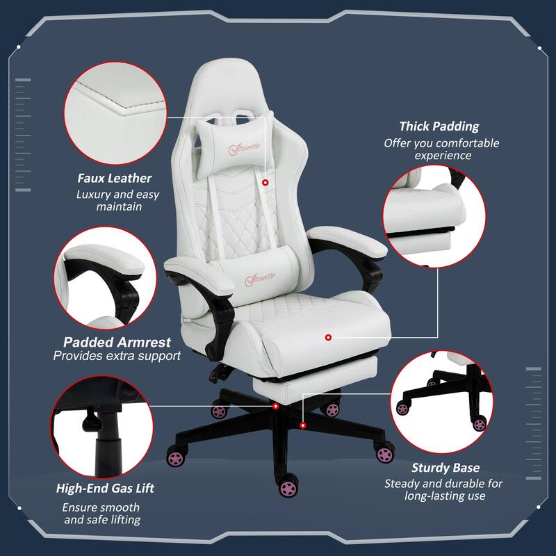 Racing Gaming Chair - Diamond PU Leather, High-Back Swivel Recliner with Footrest, Lumbar Support, Adjustable Height