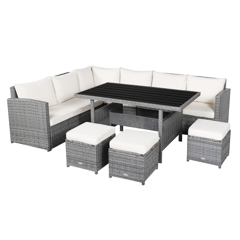 7-piece Outdoor Rattan Patio Furniture Set - White