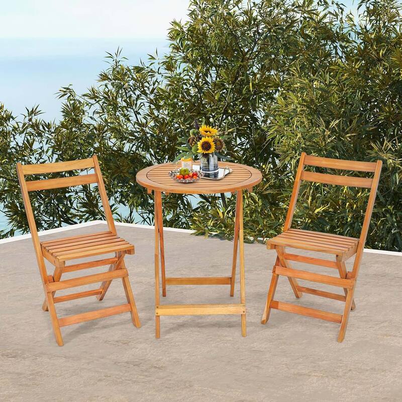 3 PCS Folding Patio Bistro Set Wood Chair Table Set Outdoor Dining Set