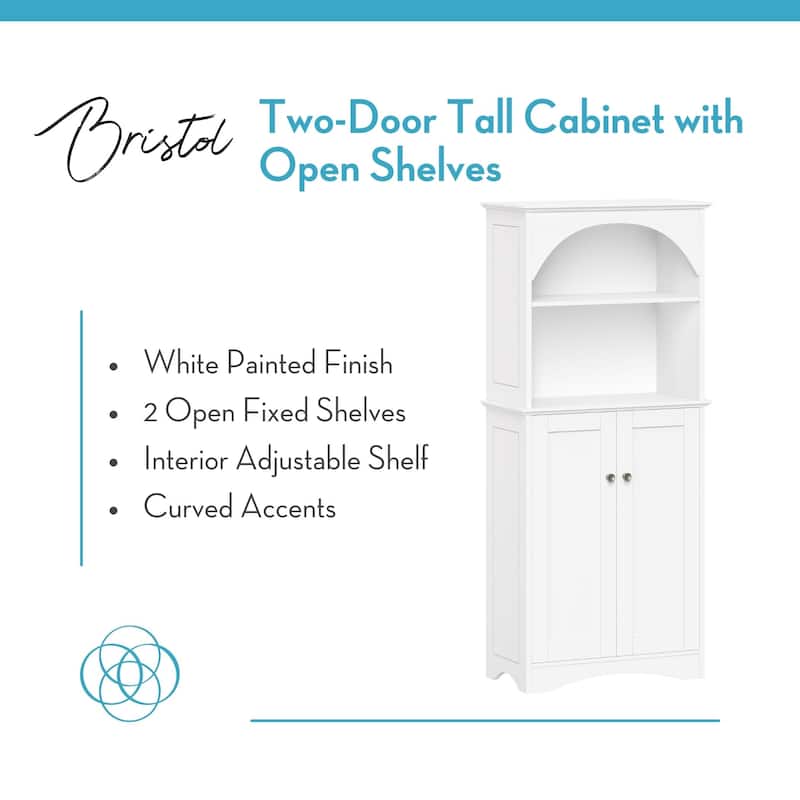 Bristol Two-Door Tall Cabinet with Open Shelves - White