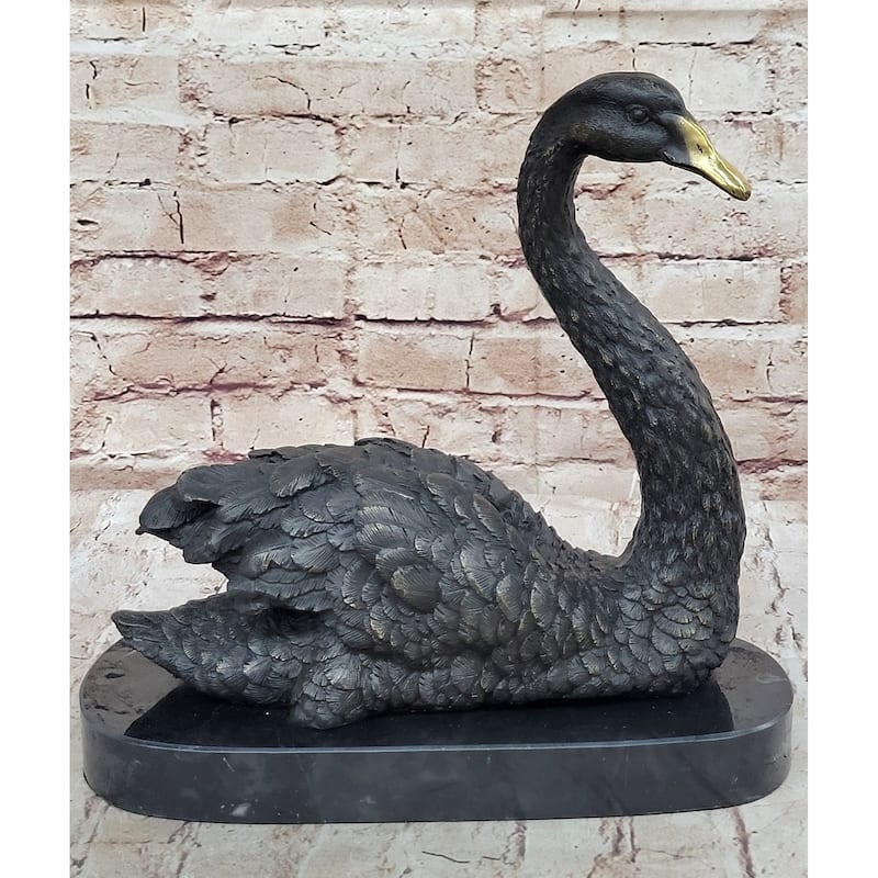 Swan Bird Bronze Sculpture Statue Figure On Marble Base 12 Inches X 12 Inches