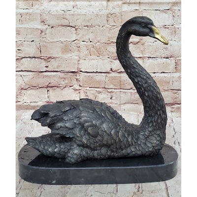 Swan Bird Bronze Sculpture Statue Figure On Marble Base 12 Inches X 12 Inches