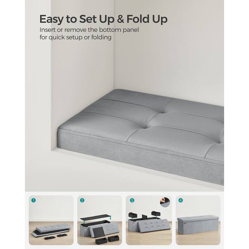 Velvet Padded Storage Ottoman Bench with Foldable Design and Hidden Compartment for Living Room or Bedroom