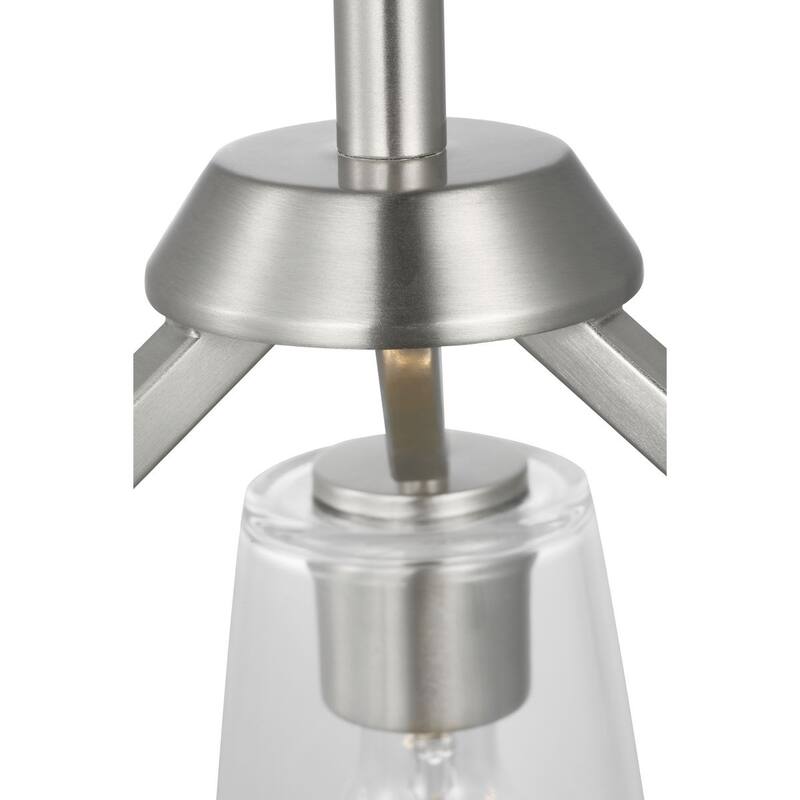 Vertex Collection Three-Light Brushed Nickel Clear Glass Contemporary Convertible Chandelier - 18 in x 18 in x 16.75 in