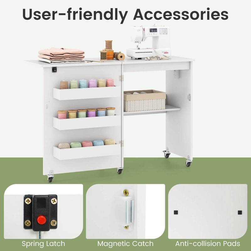Costway Folding Sewing Table Rolling Craft Station with 3 Storage Bins - See Details
