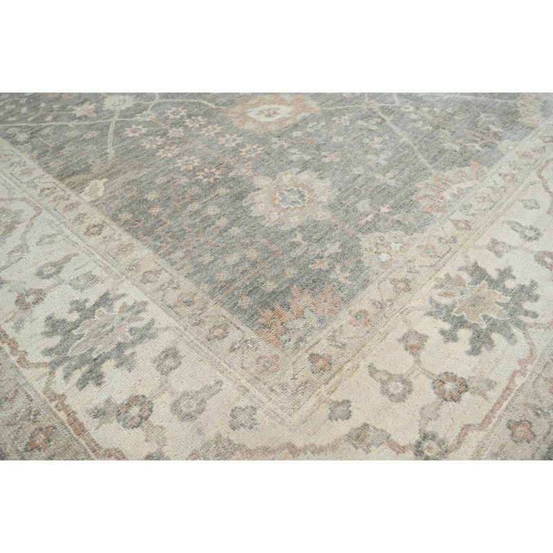 Gray Hand Knotted Turkish Oushak Wool Traditional Oriental Area Rug - 7' 10'' x 9' 9''