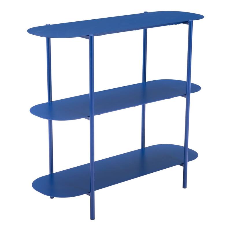 HomeRoots 36" Blue Steel Oval Console Table With Two Shelves - 36.00 in. x 31.50 in. x 13.00 in.
