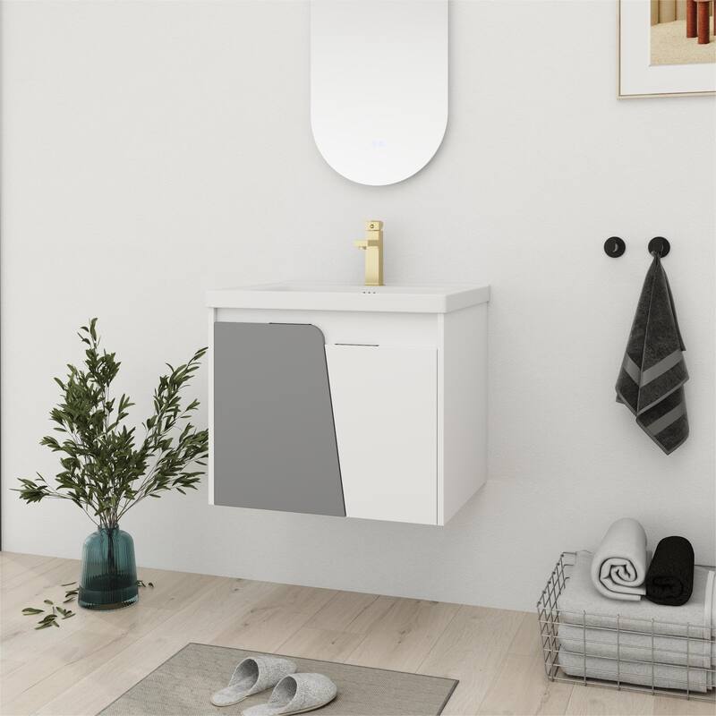 Bathroom Vanity With Sink In 24/28 Inch, Floating Bathroom Vanity With Soft Close Door