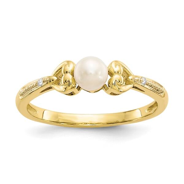 slide 1 of 5, 10K Yellow Gold Freshwater Cultured Pearl and Diamond Ring by Versil