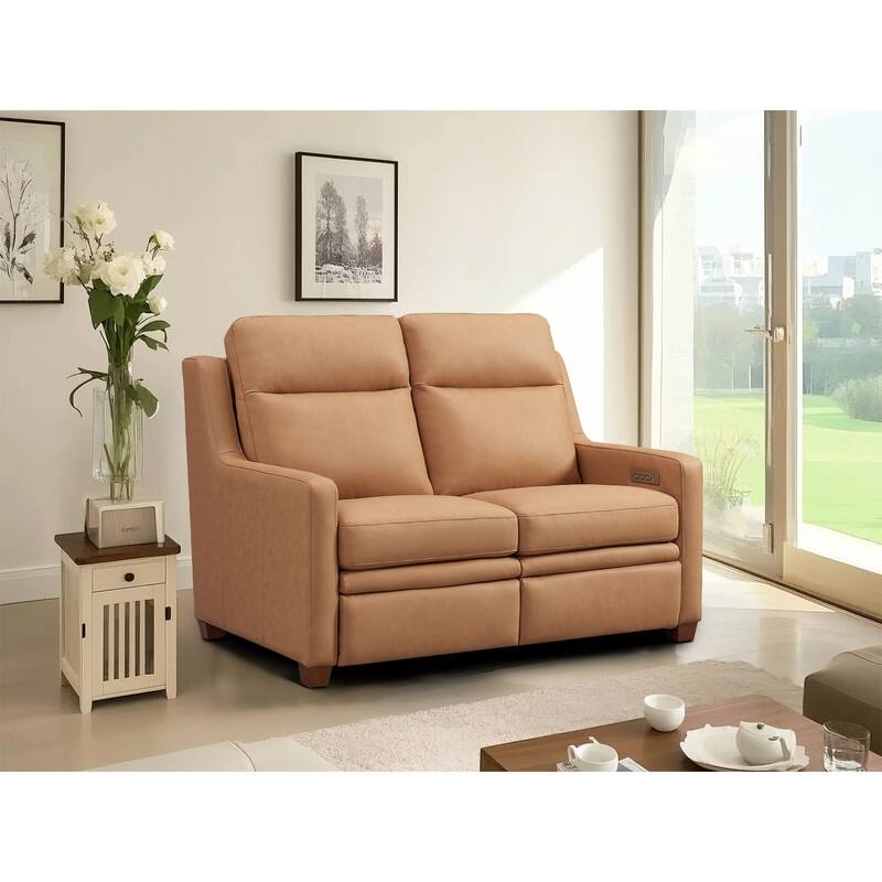 Genuine Leather Recliner Sofa 56" Triple-Motor Power Zero-Wall Reclining Loveseat with USB&USB-C Port - Camel