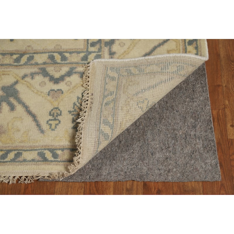Earth Tone Oushak Style Area Rug Handmade Beige Floral Wool Carpet - 7'9" x 9'10"