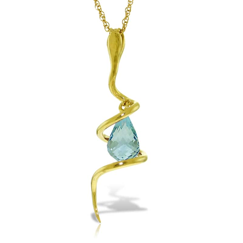2.28 Carat 14K Solid Gold Necklace w/ Dangling Blue Topaz & Diamond