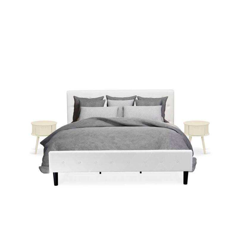 3-Piece Bed Set - Velvet Upholstered Bed Frame & Nightstand - Modern Button Tufted Design