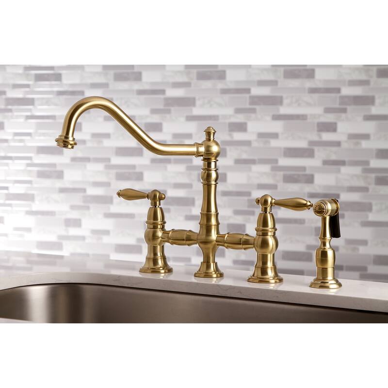 Kingston Brass Restoration Kitchen Faucet with Side Sprayer - Brushed Brass