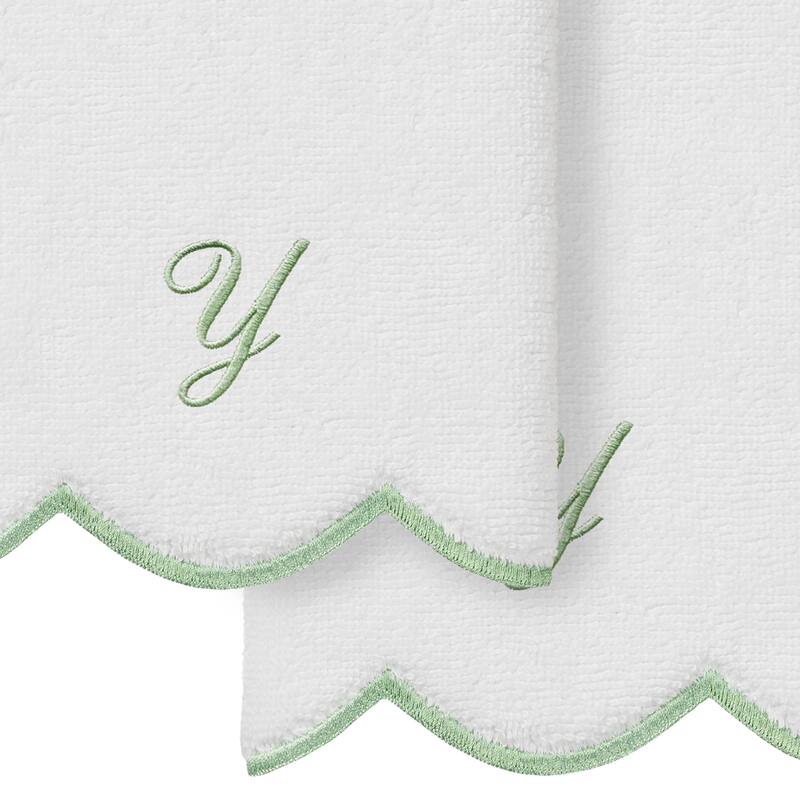 Authentic Hotel and Spa 100% Turkish Cotton Green ADORNIA Scallop Personalized 2 Piece Fingertip Towel Set - 2 Fingertip Towels