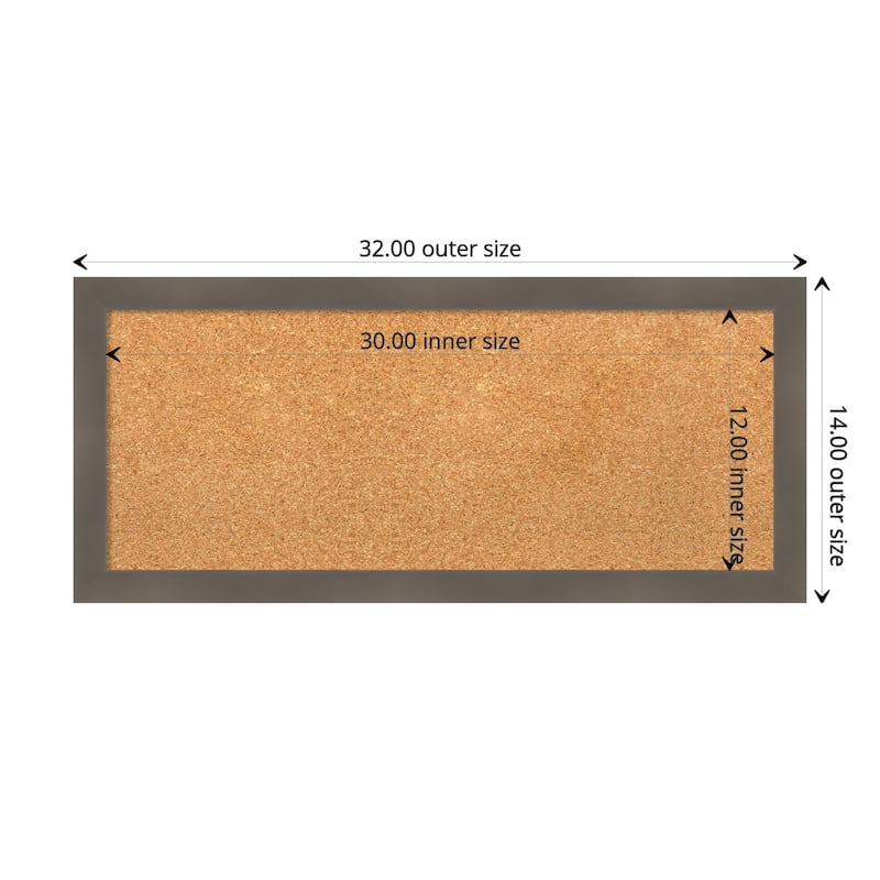 Edwin Clay Grey Wood Framed Natural Corkboard Bulletin Board - Board Size 30x12