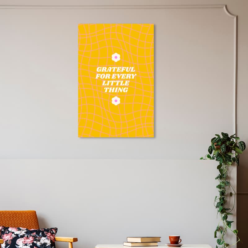 Wynwood Studio Canvas Typography and Quotes Grateful Little Sweet Yellow Modern & Contemporary Wall Art Canvas Print