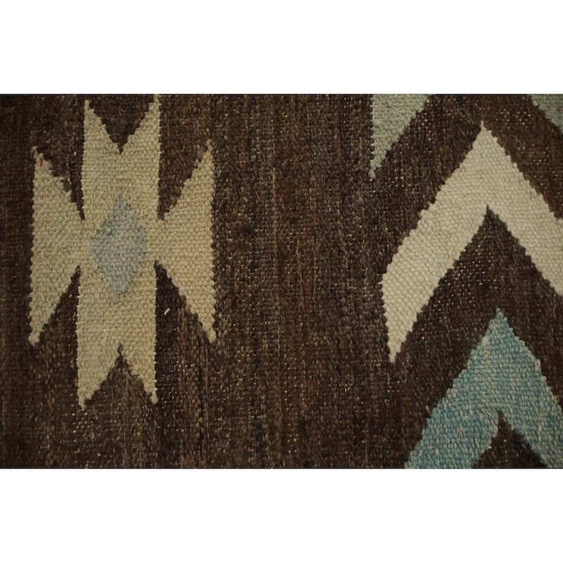 Hand Woven Oriental 100% Wool Carpet Southwestern Tribal Brown Kilim Area Rug - 8' 4'' X 5' 6''