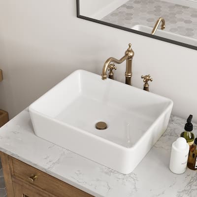 HOROW 19 inch Rectangular White Bathroom Ceramic Vessel Sink Art Basin