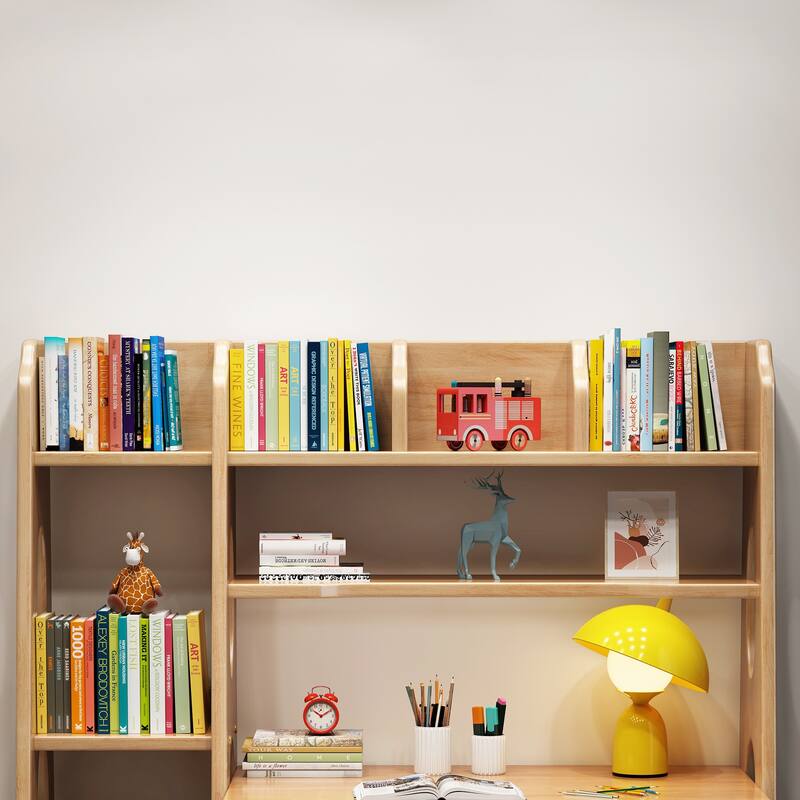 Natural Wood 2-Drawer Kids Desk with Hutch