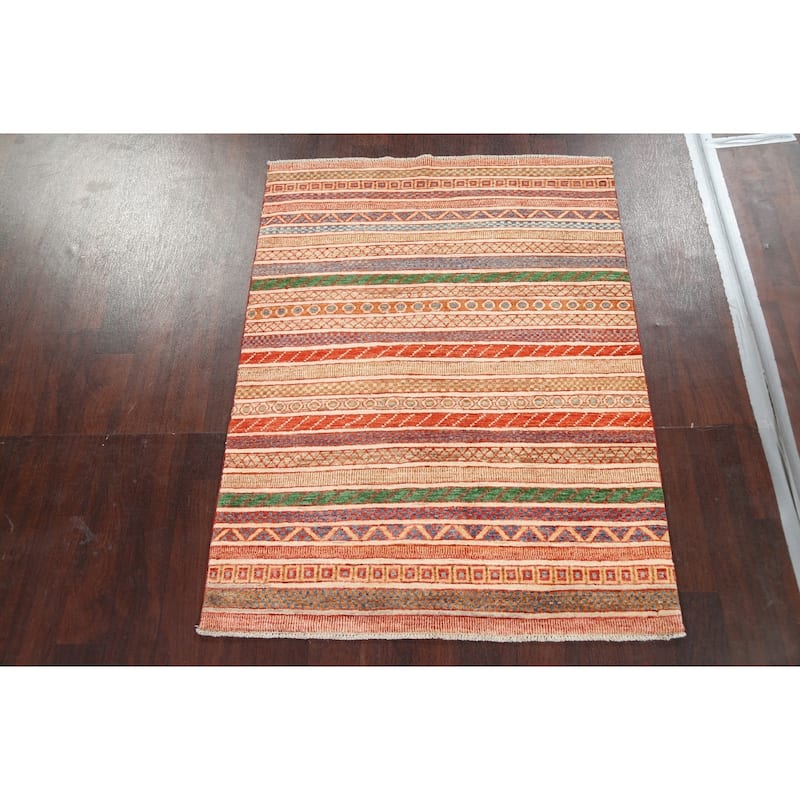 Striped Kazak Oriental Home Decor Area Rug Hand-knotted Wool Carpet - 3'10" x 5'2"