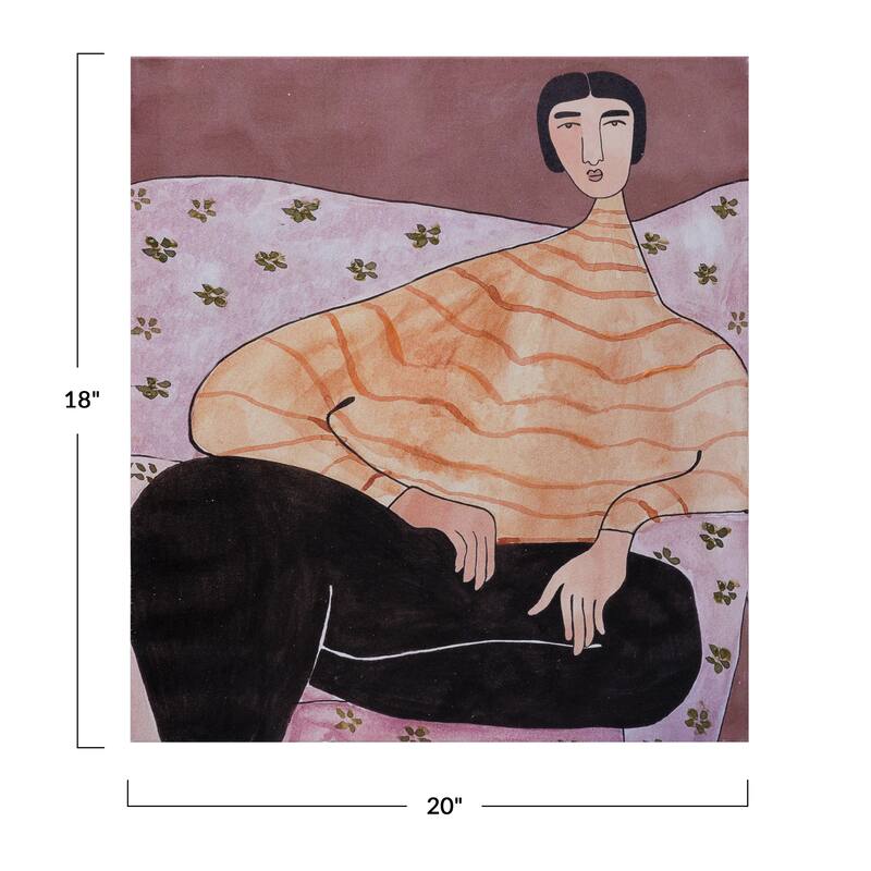 Hand-Painted Canvas Wall Décor with Sitting Figure