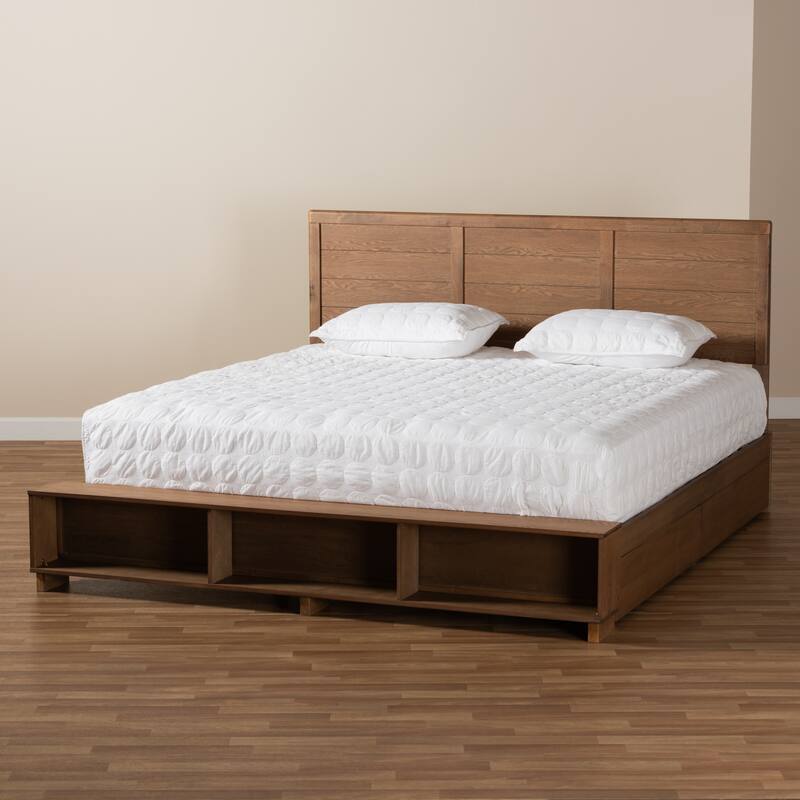 Alba King Size 4-Drawer Platform Storage Bed with Built-In Shelves
