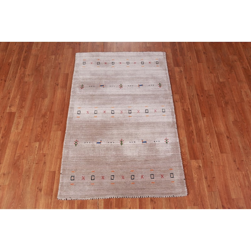 Hand Knotted Oriental 100% Wool Carpet Tribal Animal Pictorial Brown Gabbeh Area Rug - 4' 11'' X 3' 1''