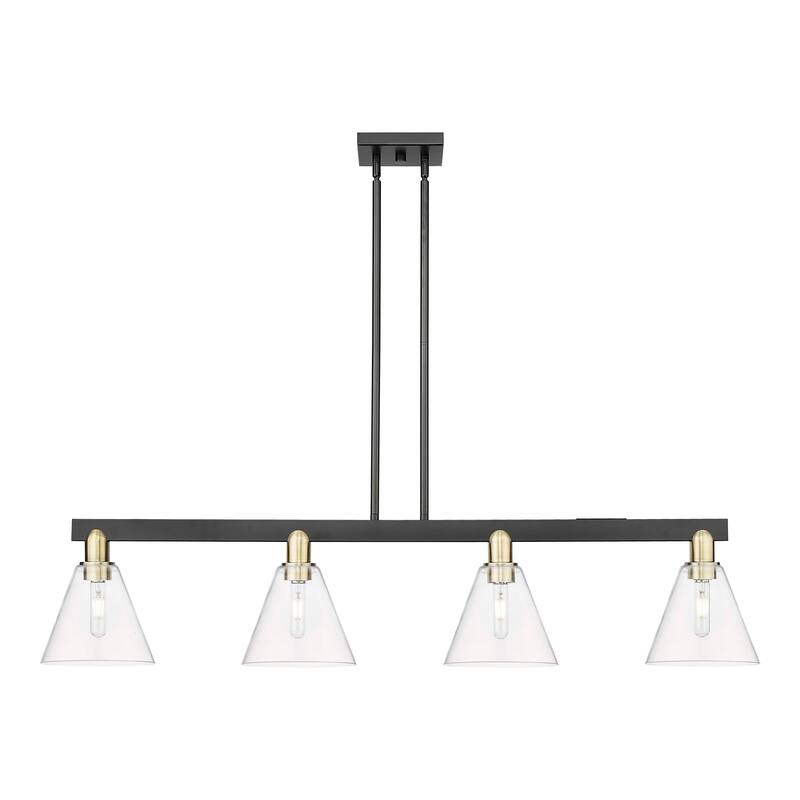 Innovations Lighting Endless Possibilities Arcadia - Berkshire Glass - 4 Light 51" Stem Hung Island Light - Clear/Black Antique Brass