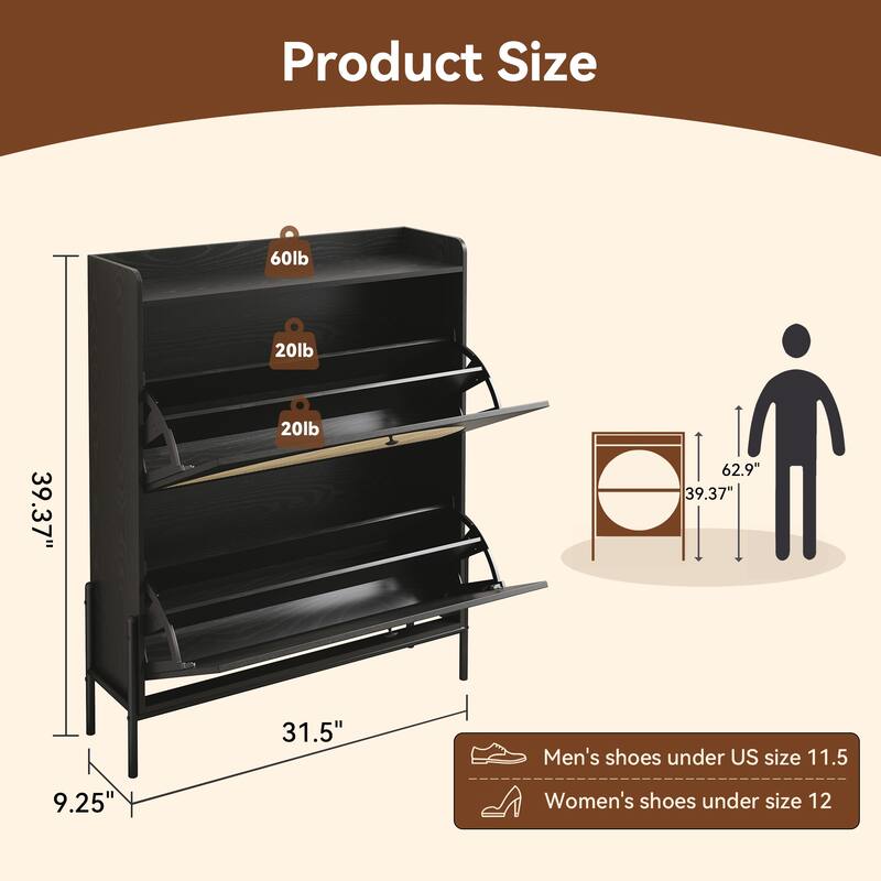 2-Drawer Wooden Shoe Cabinet with Rattan Doors/Narrow Freestanding Storage Organizer for Entryway