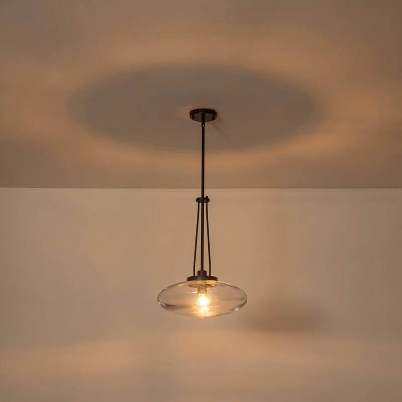 1-Light Matte Black/Brushed Brass Industrial Modern Glass Pendant Light with Swivel Head for Dining Bar & Bedroom - 15 in. W x 20.7 in. H - Black