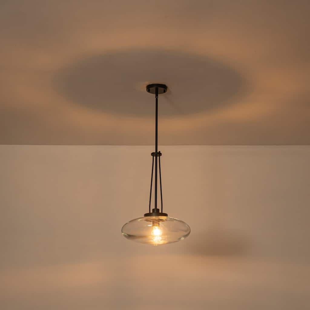 1-Light Matte Black/Brushed Brass Industrial Modern Glass Pendant Light with Swivel Head for Dining Bar & Bedroom