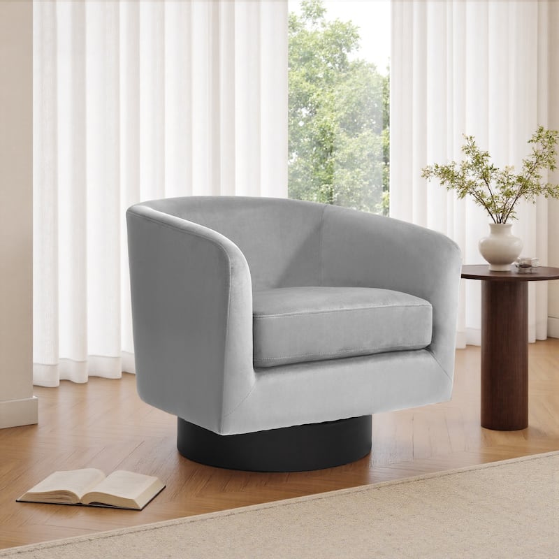Velvet Low-Back Barrel Chair 360° Swivel Accent Armchair - Grey - 28"W x 25"D x 26"H
