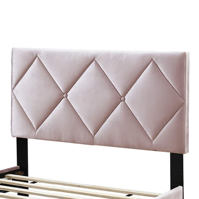 Velvet Upholstered Adjustable Headboard Full Bed with Tufting Design