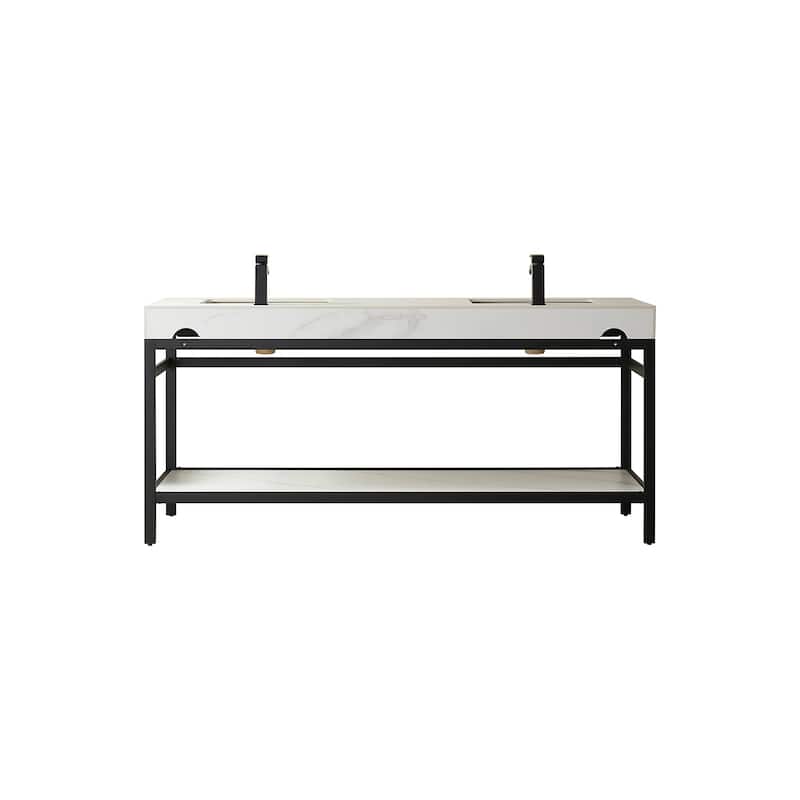 Funes 72" Double Vanity, Metal Support with Stone Top without Mirror - 72''x22''